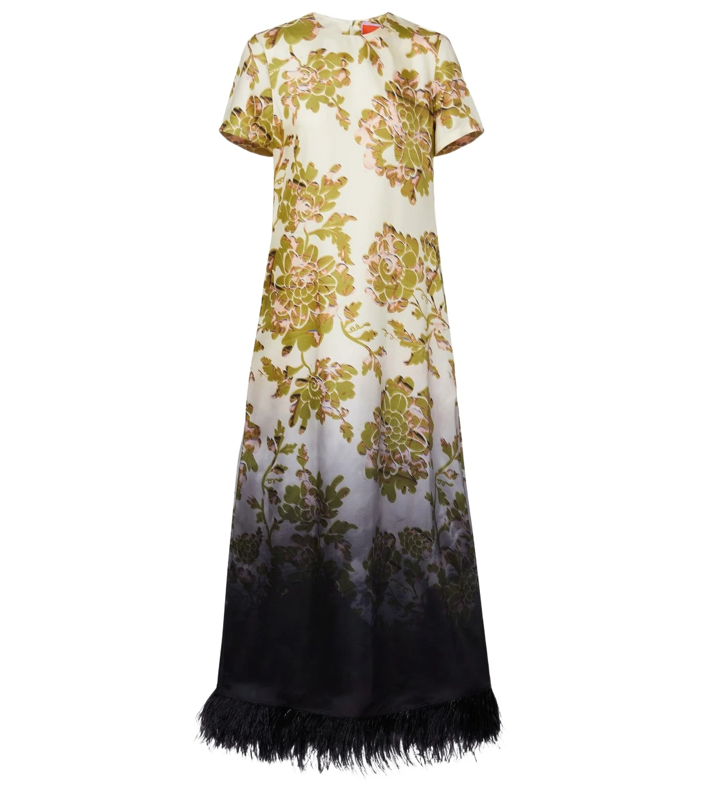 Swing feather-trimmed floral silk twill maxi dress