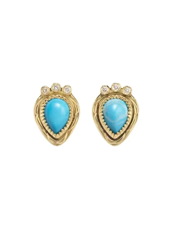 Tiara 18kt gold drop earrings with diamonds and turquoise