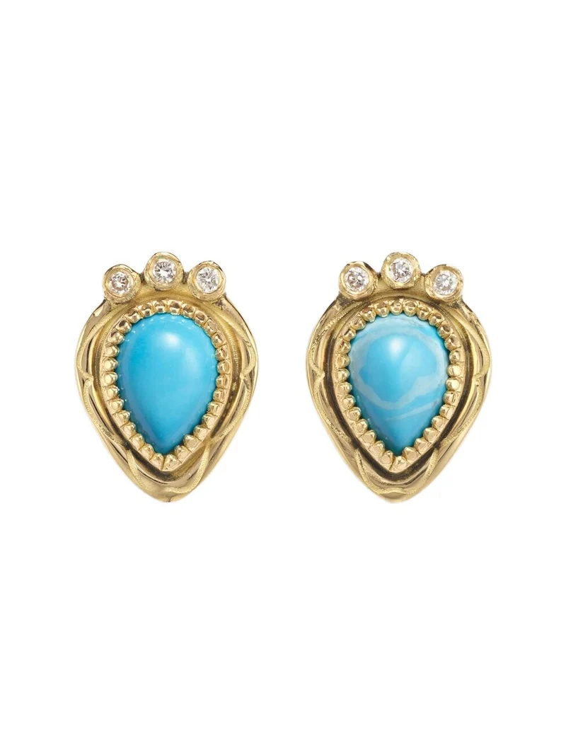 Tiara 18kt gold drop earrings with diamonds and turquoise Tiara 18kt gold drop earrings with diamonds and turquoise