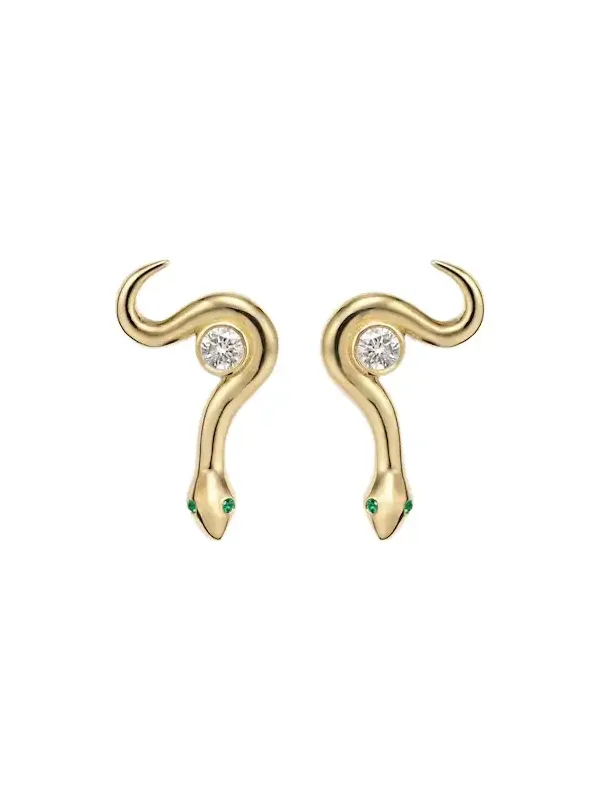 Serpent Nest 18kt gold earrings with diamonds and emeralds Serpent Nest 18kt gold earrings with diamonds and emeralds