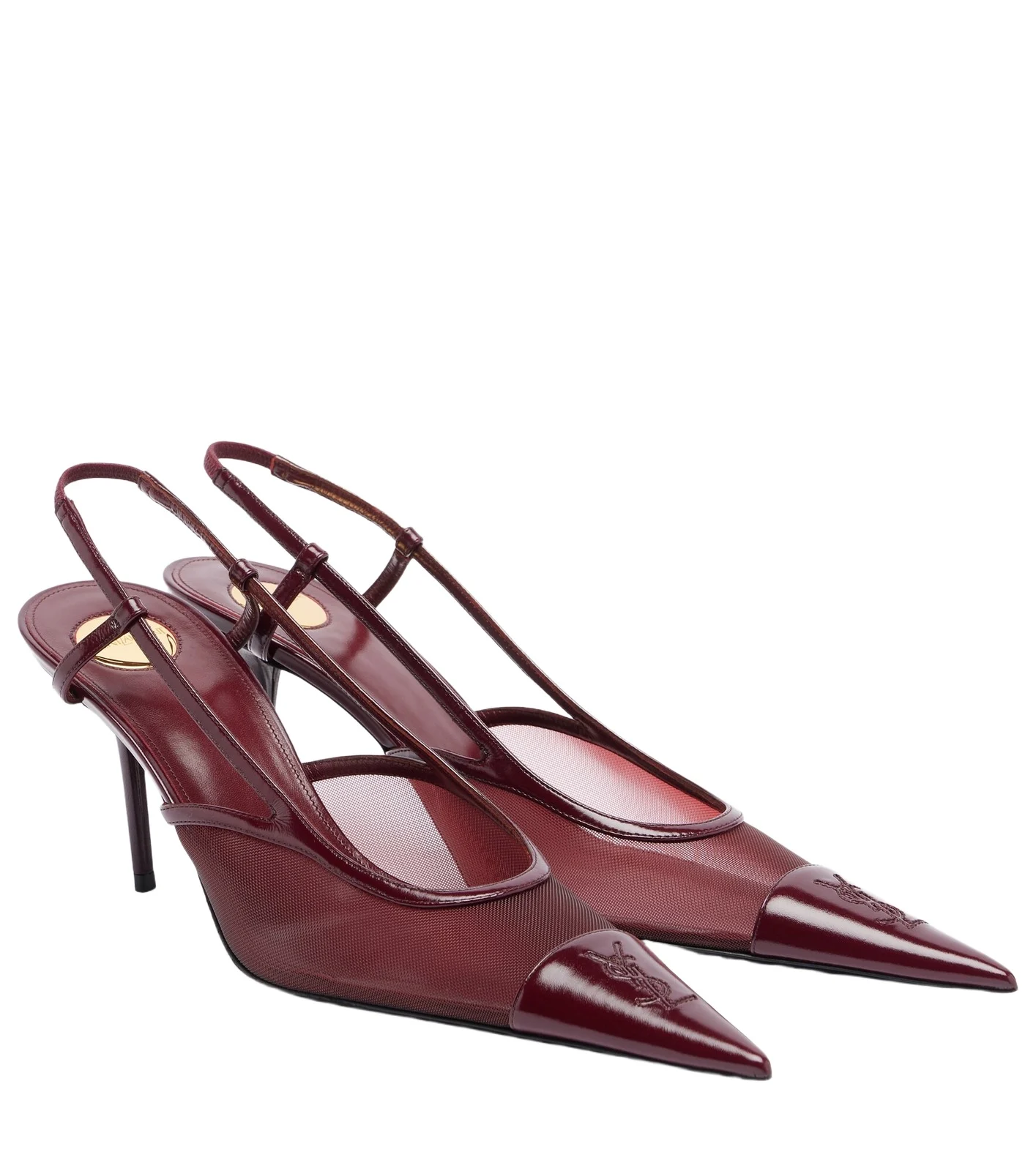 Saint Laurent Renée leather-trimmed mesh slingback pumps
