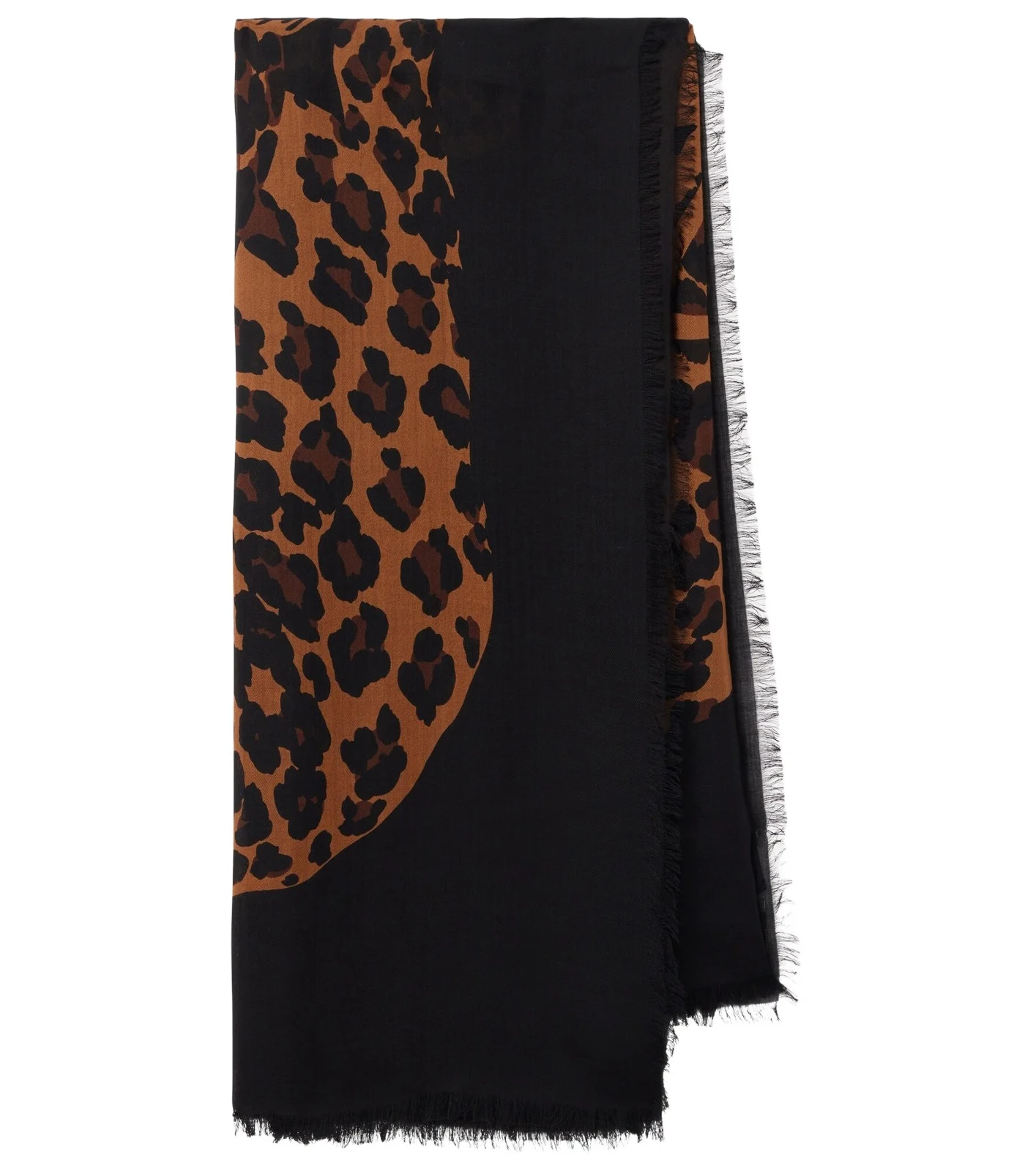 Saint Laurent Fringed leopard-print wool scarf