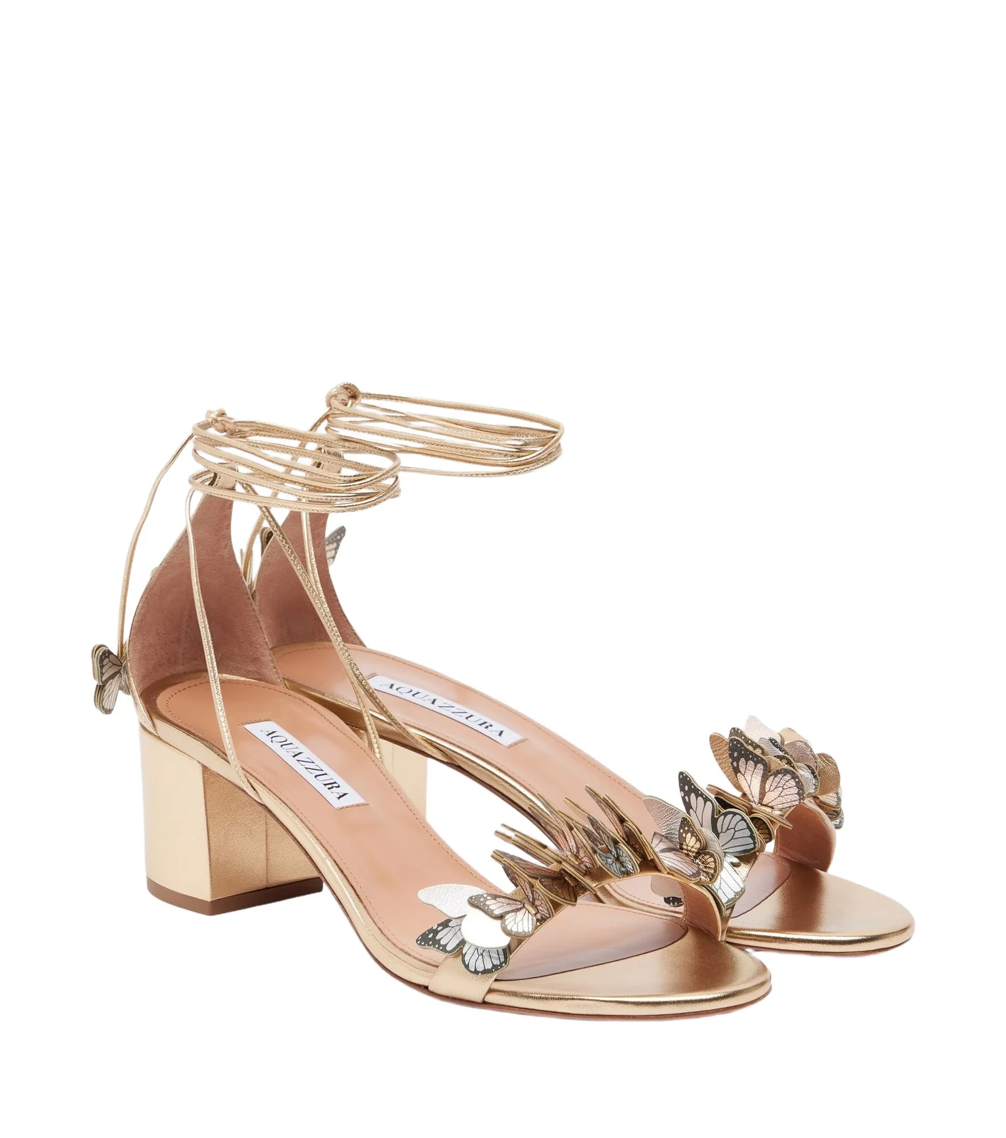 Aquazzura Papillon appliqué metallic leather sandals