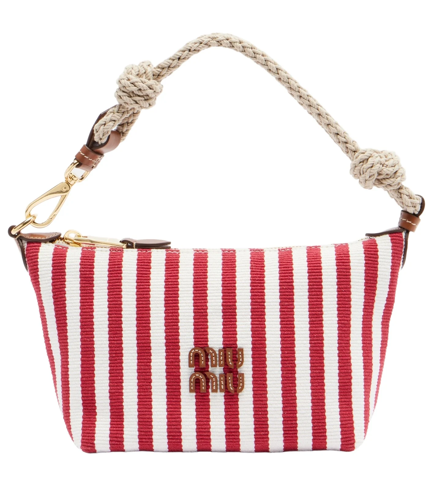 Striped leather-trimmed top-handle bag Striped leather-trimmed top-handle bag