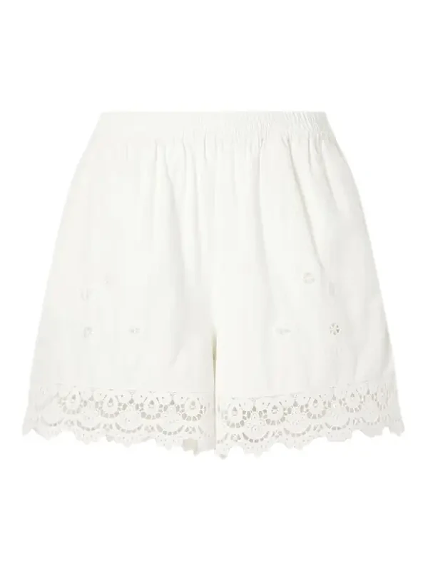 SKALL Tallulah Floral-embroidered Organic Cotton And Linen-blend Shorts - White