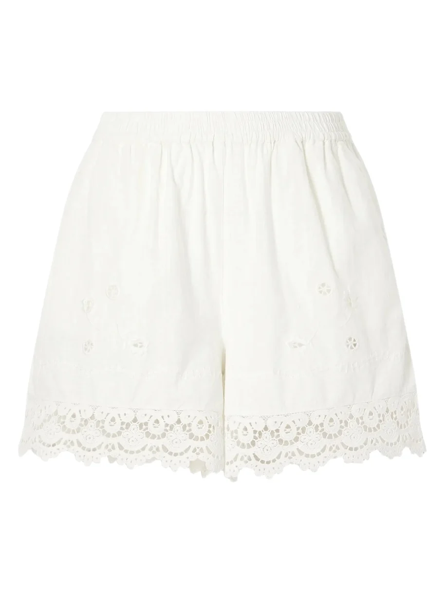 Tallulah Floral-embroidered Organic Cotton And Linen-blend Shorts - White