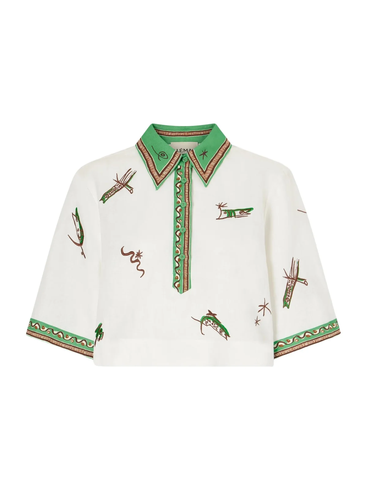 ALÉMAIS Wanda Printed Embroidered Linen Shirt