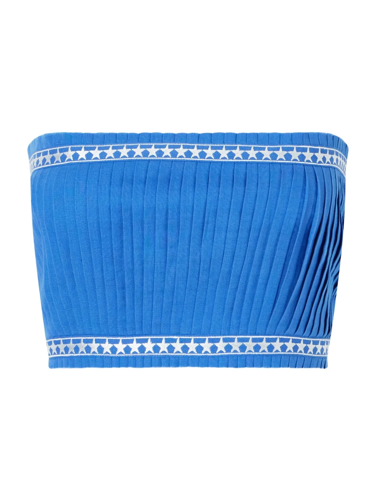 Emporio Sirenuse Flavia Pleated Linen And Cotton-blend Top - Blue