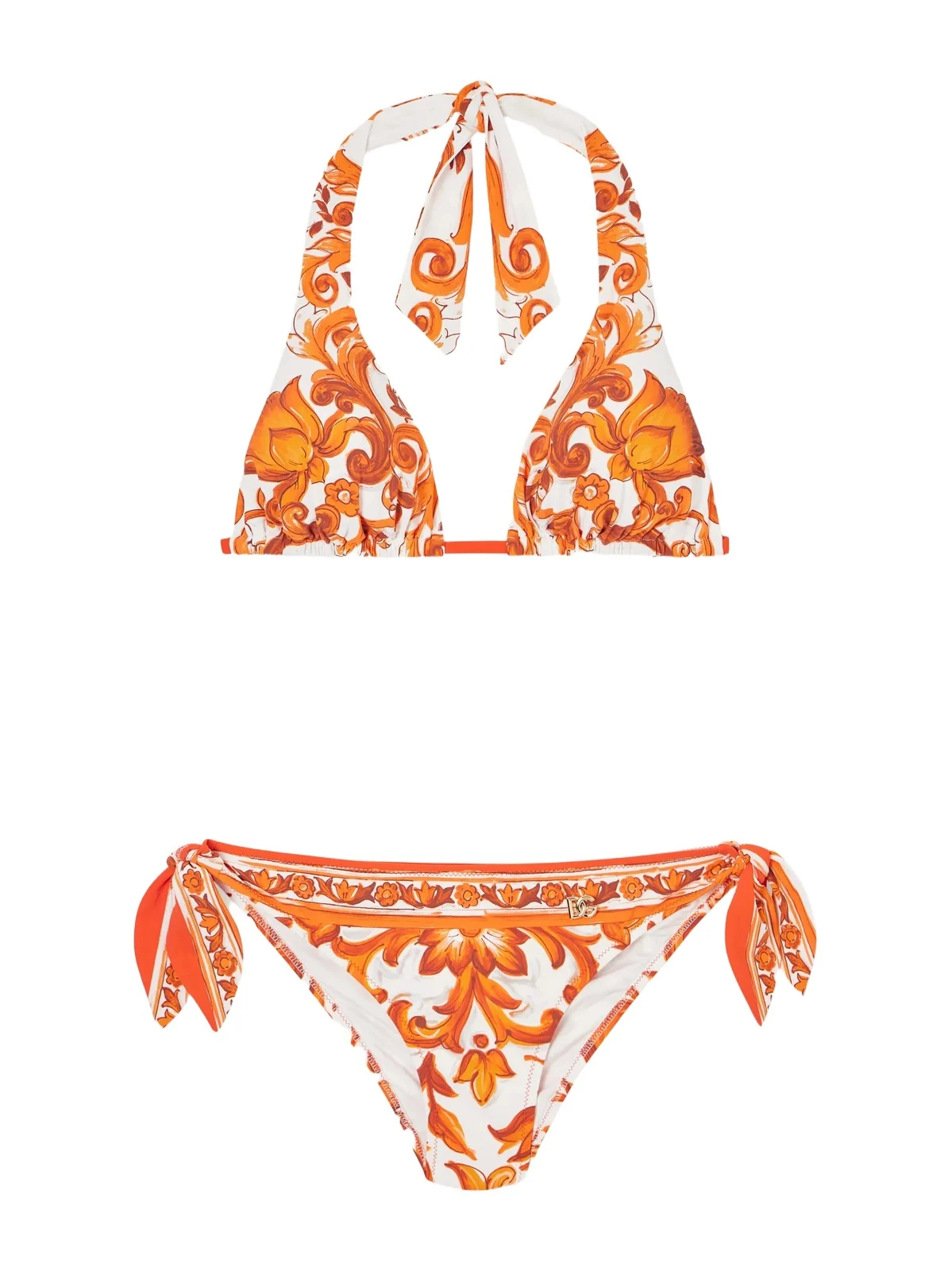 Dolce & Gabbana Maiolica Knotted Printed Halterneck Bikini