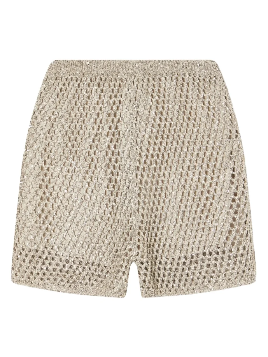 Sequined Crochet-knit Cotton Mini Shorts