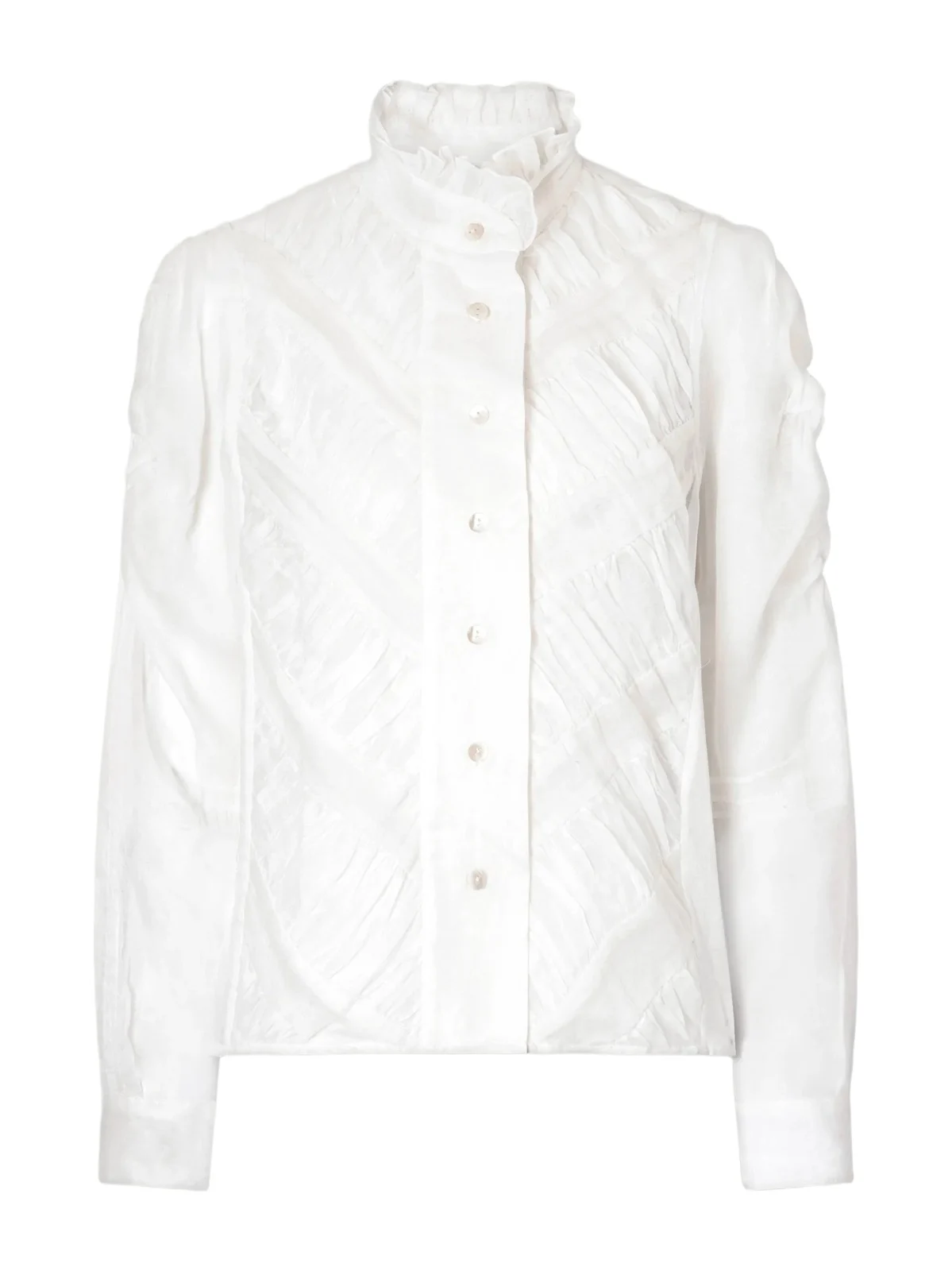 Wind Ruffled Ruched Cotton-voile Blouse Wind Ruffled Ruched Cotton-voile Blouse