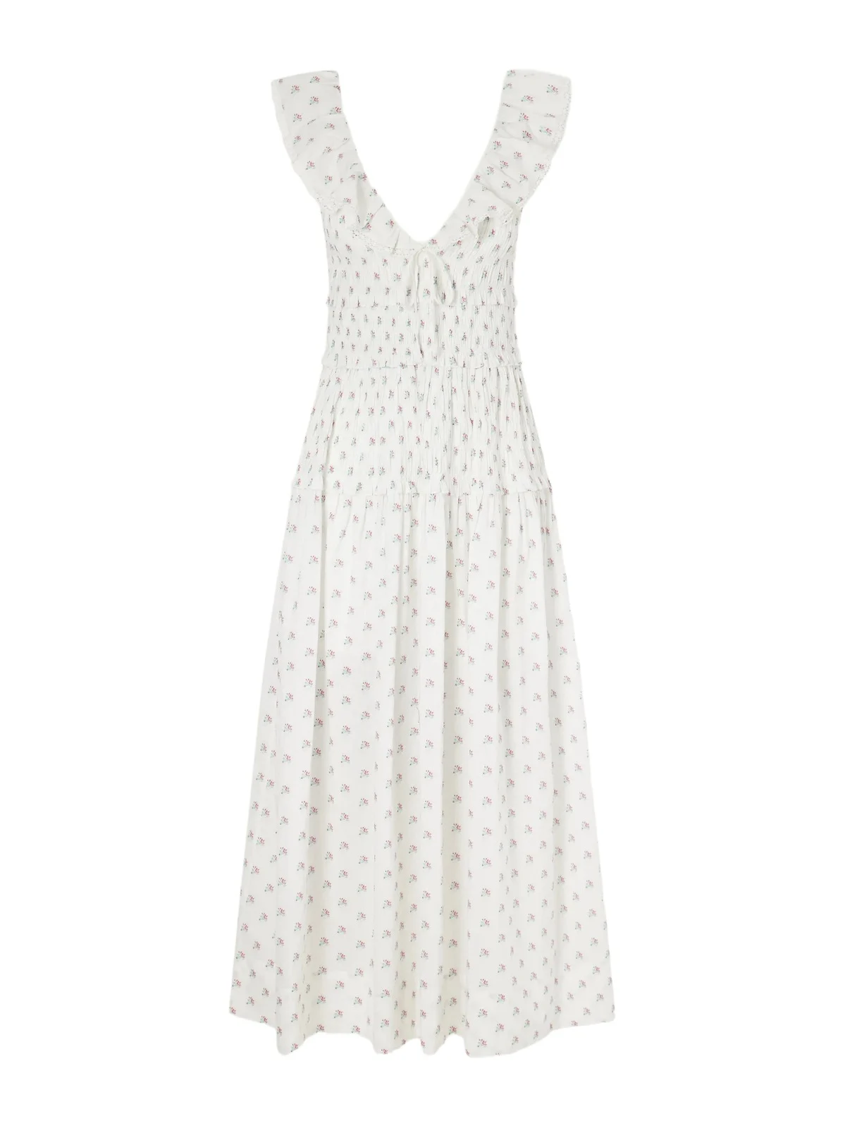 DÔEN Sorina Tiered Embroidered Floral-print Organic Cotton Midi Dress