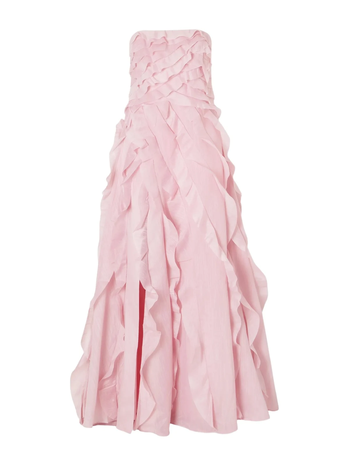 Allairie Strapless Ruffled Shirred Faille Gown