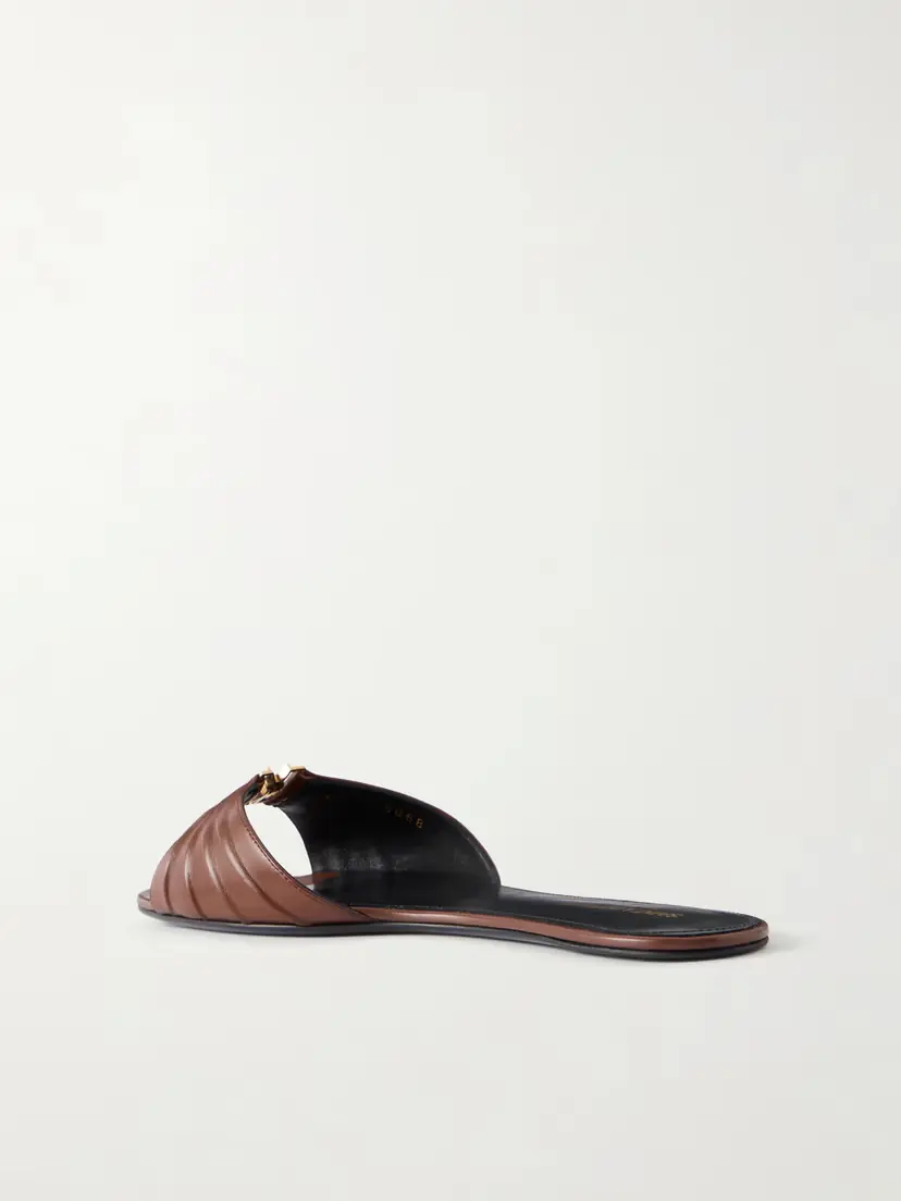 Saint Laurent Babylone Embellished Gathered Glossed-leather Slides | Thumbnail 3