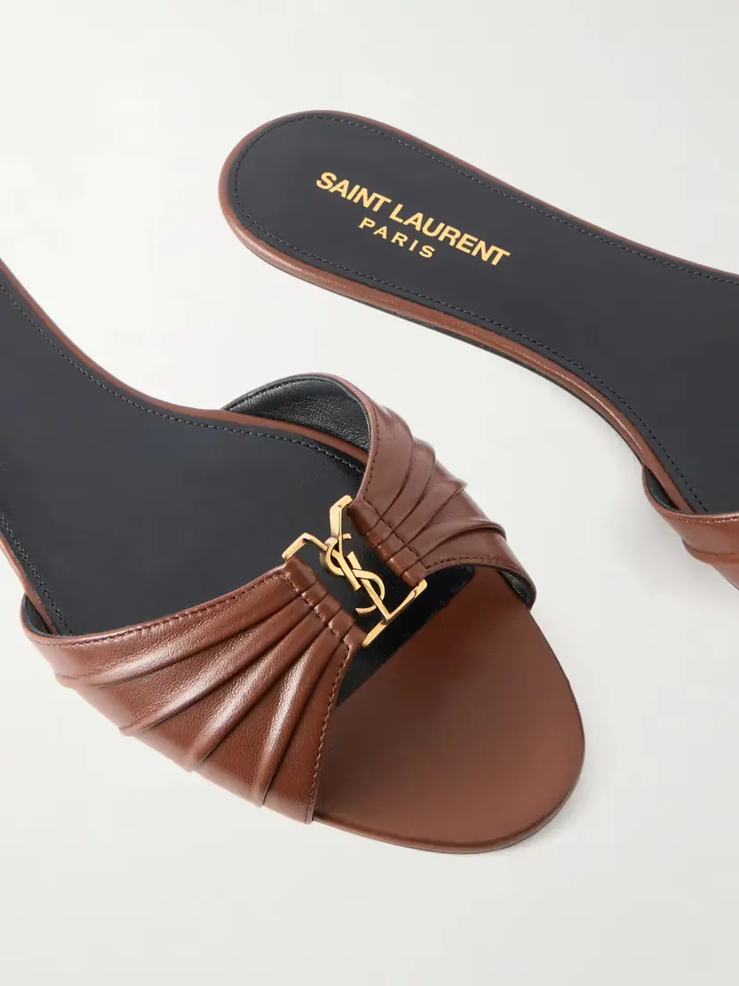 Saint Laurent Babylone Embellished Gathered Glossed-leather Slides | Thumbnail 5