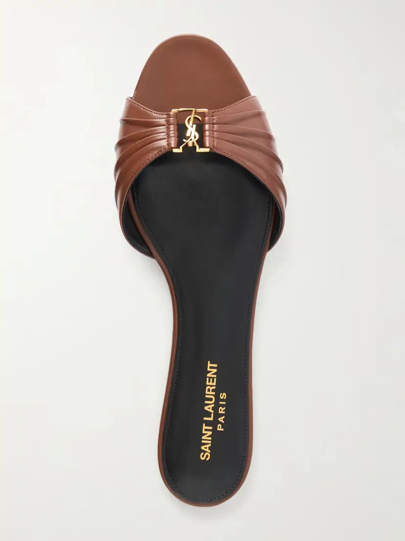 Saint Laurent Babylone Embellished Gathered Glossed-leather Slides | Thumbnail 6