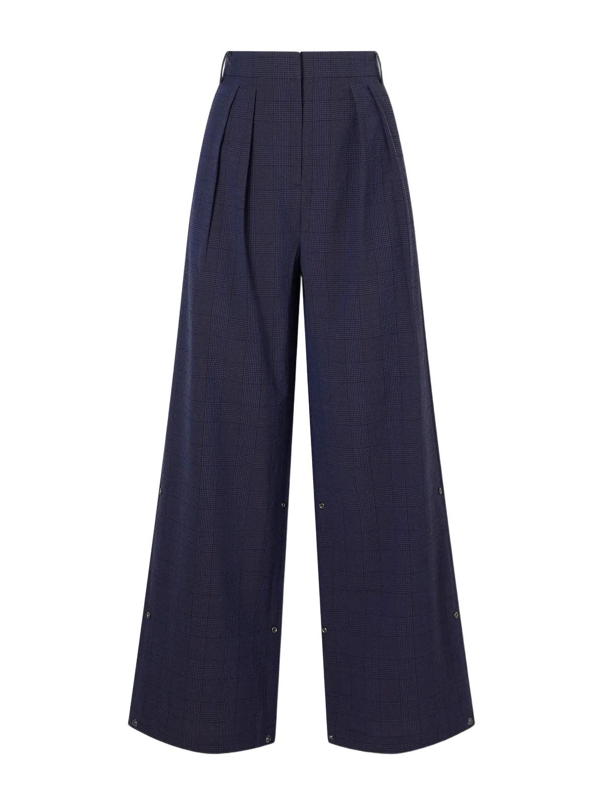 Stella Pleated Checked Wool And Cotton-blend Wide-leg Pants Stella Pleated Checked Wool And Cotton-blend Wide-leg Pants