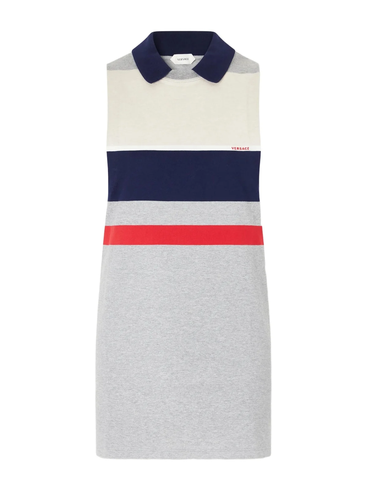 Sleeveless Embroidered Striped Cotton T-shirt