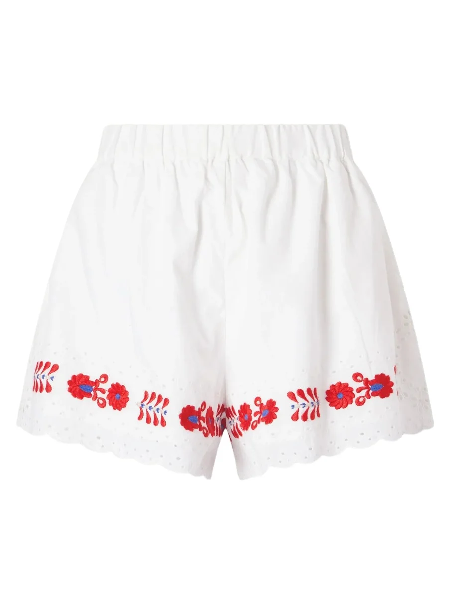 Catharina Embroidered Cotton And Linen Shorts - Neutrals