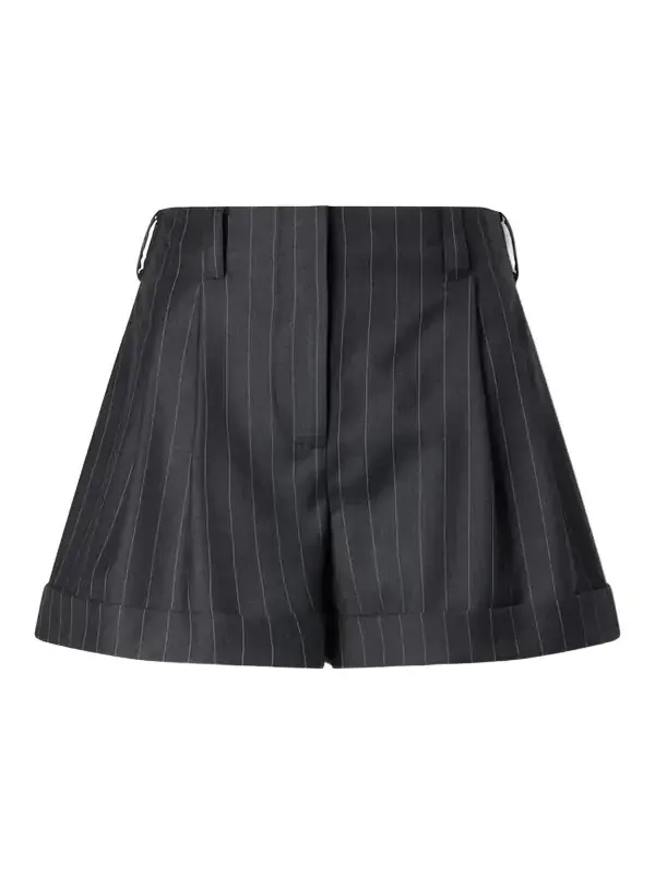 Striped Double-pleated Wool Shorts