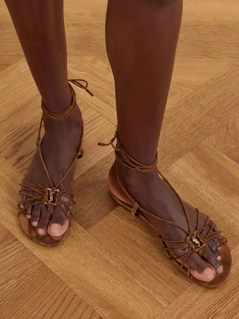 Saint Laurent Babylone Logo-embellished Lace-up Suede Sandals | Thumbnail 2 Saint Laurent Babylone Logo-embellished Lace-up Suede Sandals | Thumbnail 2