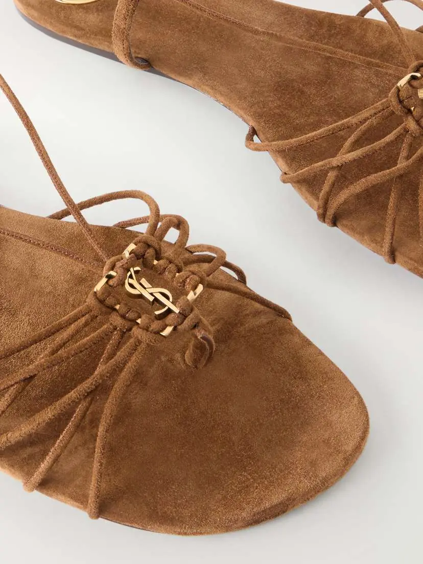 Saint Laurent Babylone Logo-embellished Lace-up Suede Sandals | Thumbnail 5 Saint Laurent Babylone Logo-embellished Lace-up Suede Sandals | Thumbnail 5