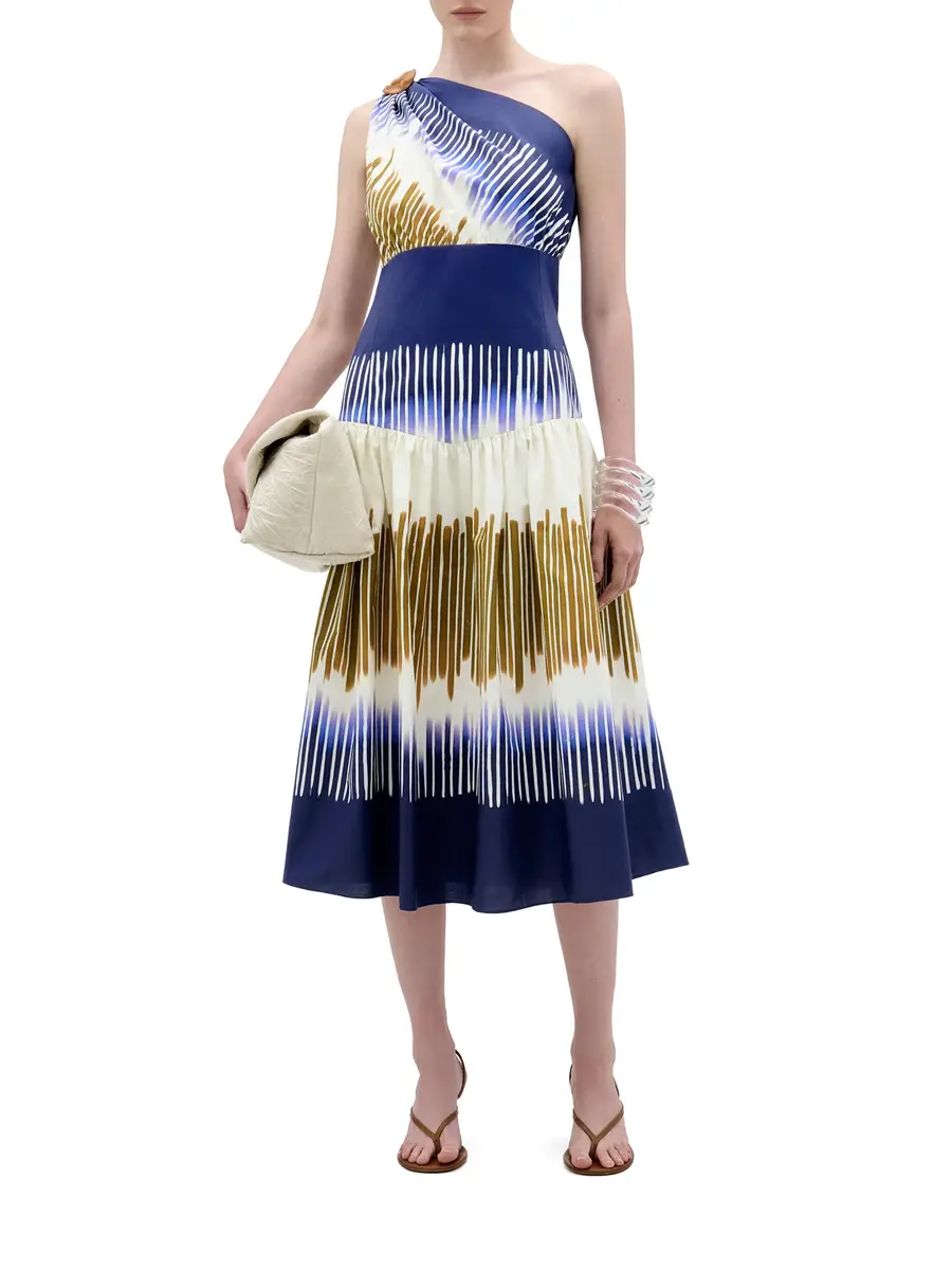 Silvia Tcherassi Catalina One-Shoulder Cotton Midi Dress | Thumbnail 2 Silvia Tcherassi Catalina One-Shoulder Cotton Midi Dress | Thumbnail 2