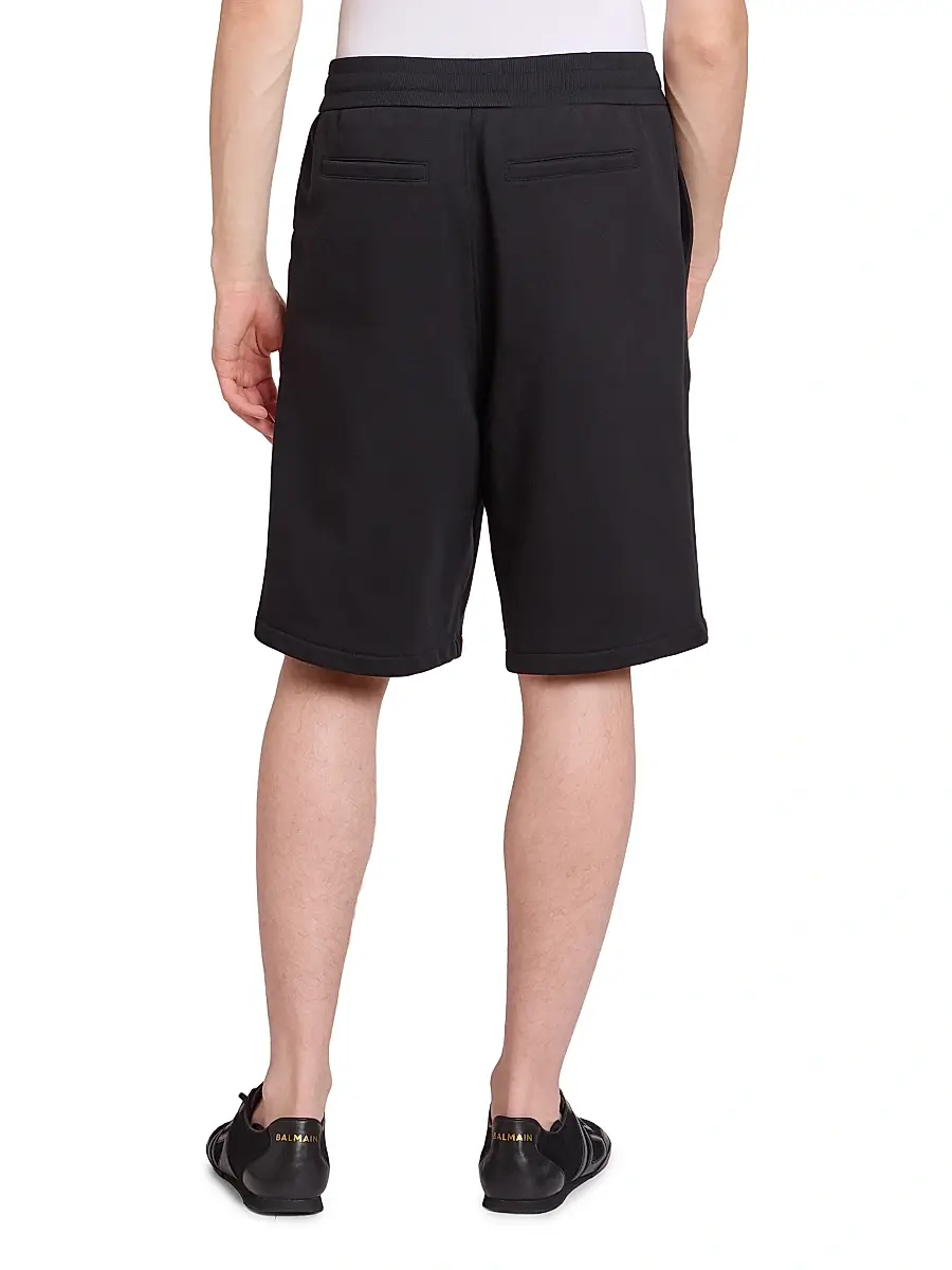Balmain Men's Vine Logo Cotton Sweatshorts - Noir Blanc | Thumbnail 5 Balmain Men's Vine Logo Cotton Sweatshorts - Noir Blanc | Thumbnail 5