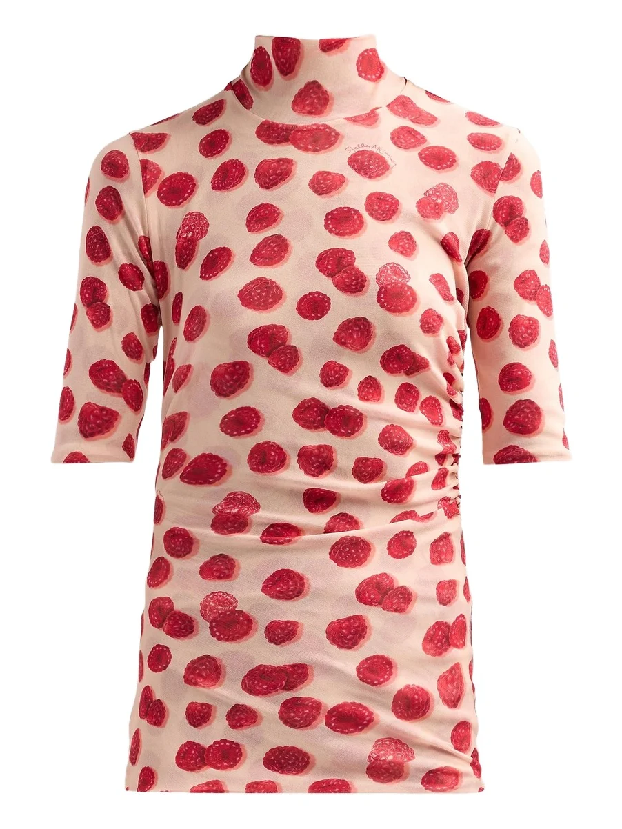 Stella McCartney Women's Raspberry-Print Gathered Mesh Top