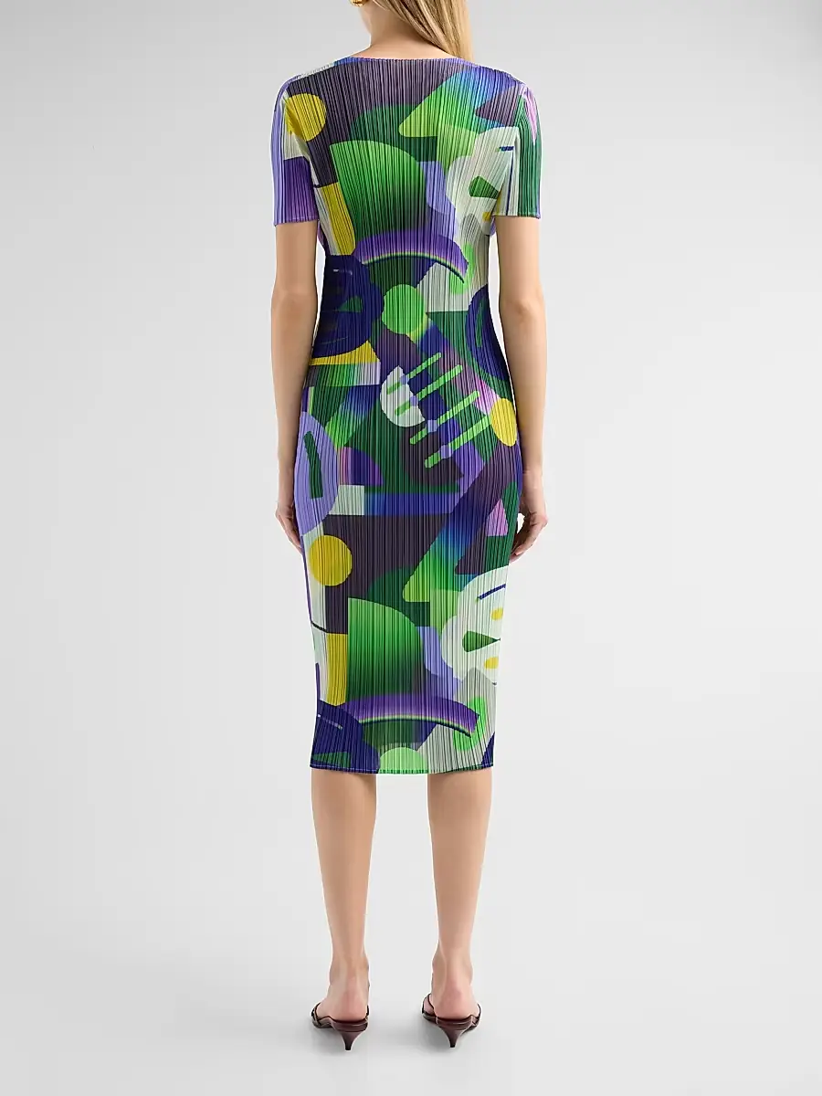 Pleats Please Issey Miyake Women's Playground Pleated Abstract Midi-Dress | Thumbnail 3