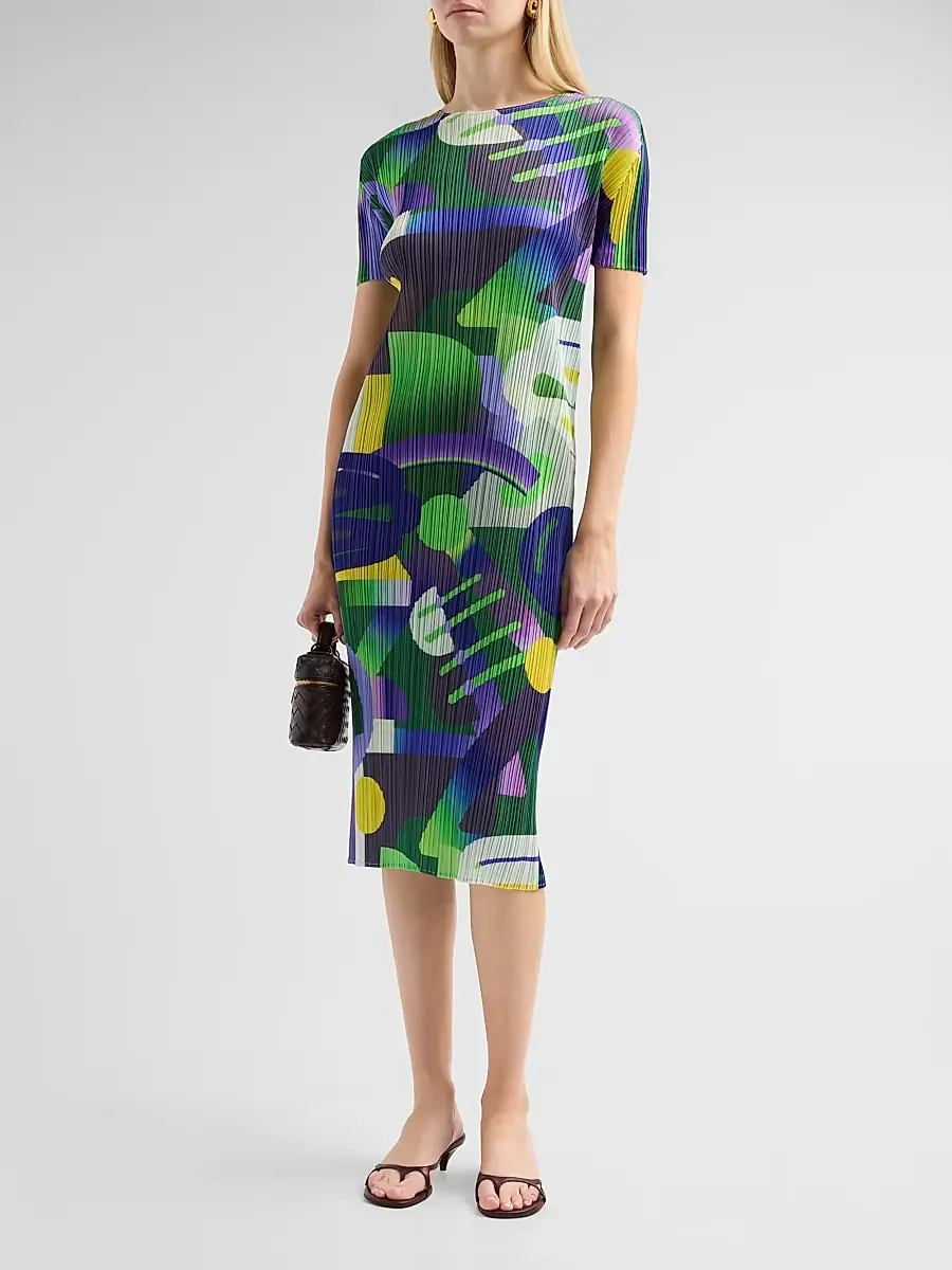 Pleats Please Issey Miyake Women's Playground Pleated Abstract Midi-Dress | Thumbnail 4