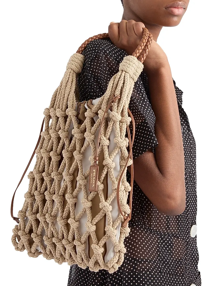Prada Women's Noué Medium Cotton Macramé Shoulder Bag | Thumbnail 8 Prada Women's Noué Medium Cotton Macramé Shoulder Bag | Thumbnail 8