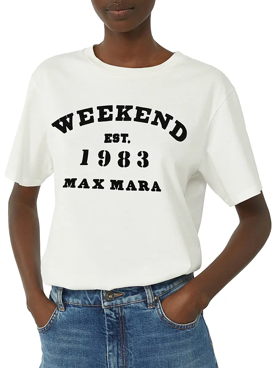 Weekend Max Mara Women's Cotton T-Shirt with Graphic Print - White | Thumbnail 5