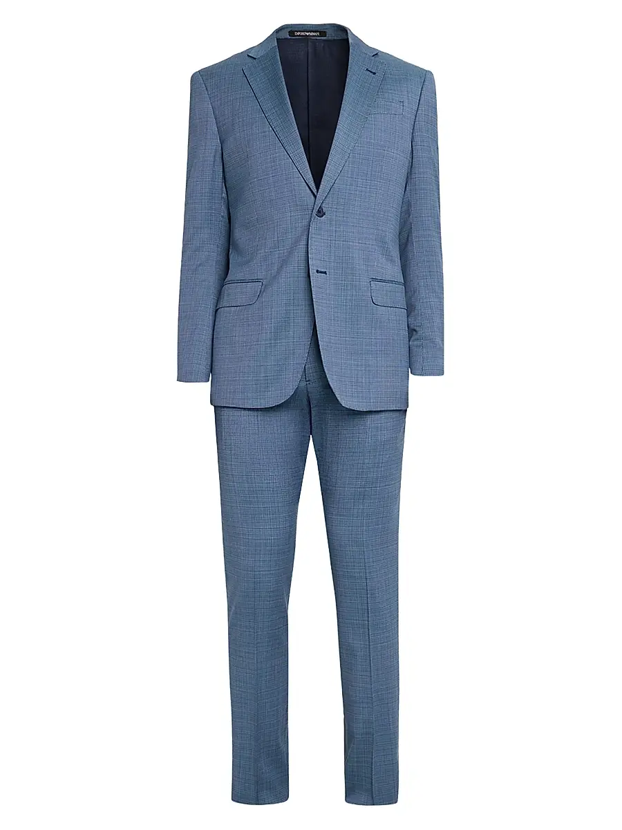 Emporio Armani Men's Micro-Textured Wool Single-Breasted Suit - Blue | Image 1 Emporio Armani Men's Micro-Textured Wool Single-Breasted Suit - Blue | Image 1