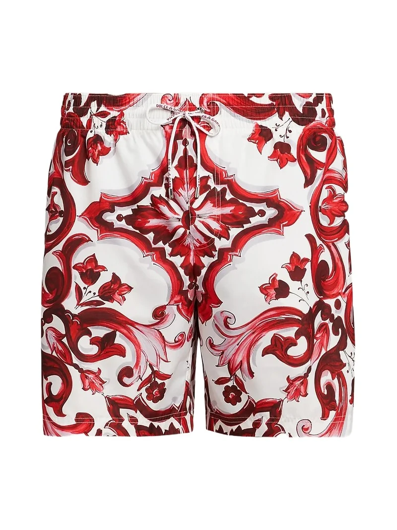 Dolce & Gabbana Men's Majolica Drawstring Swim Trunks