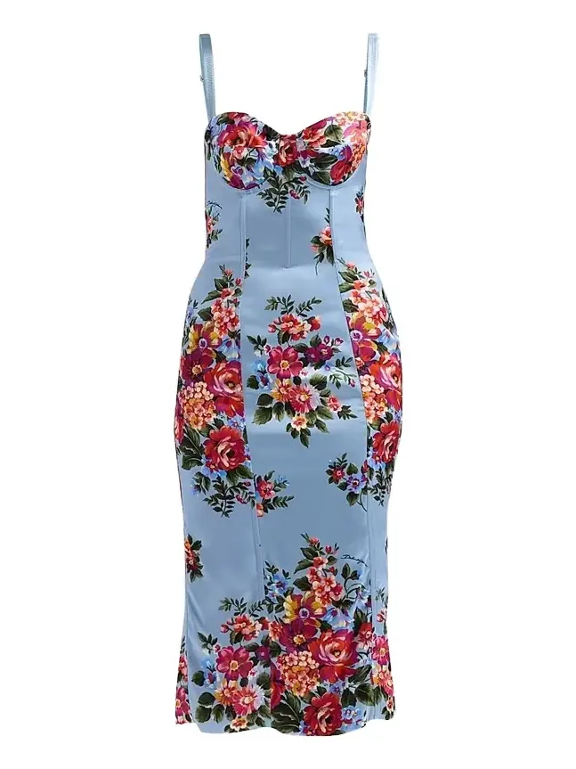 Women's Floral Satin Midi-Dress