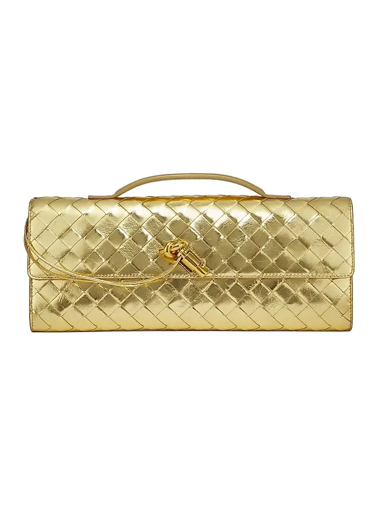Bottega Veneta Women's Andiamo Metallic Woven Leather Pouch