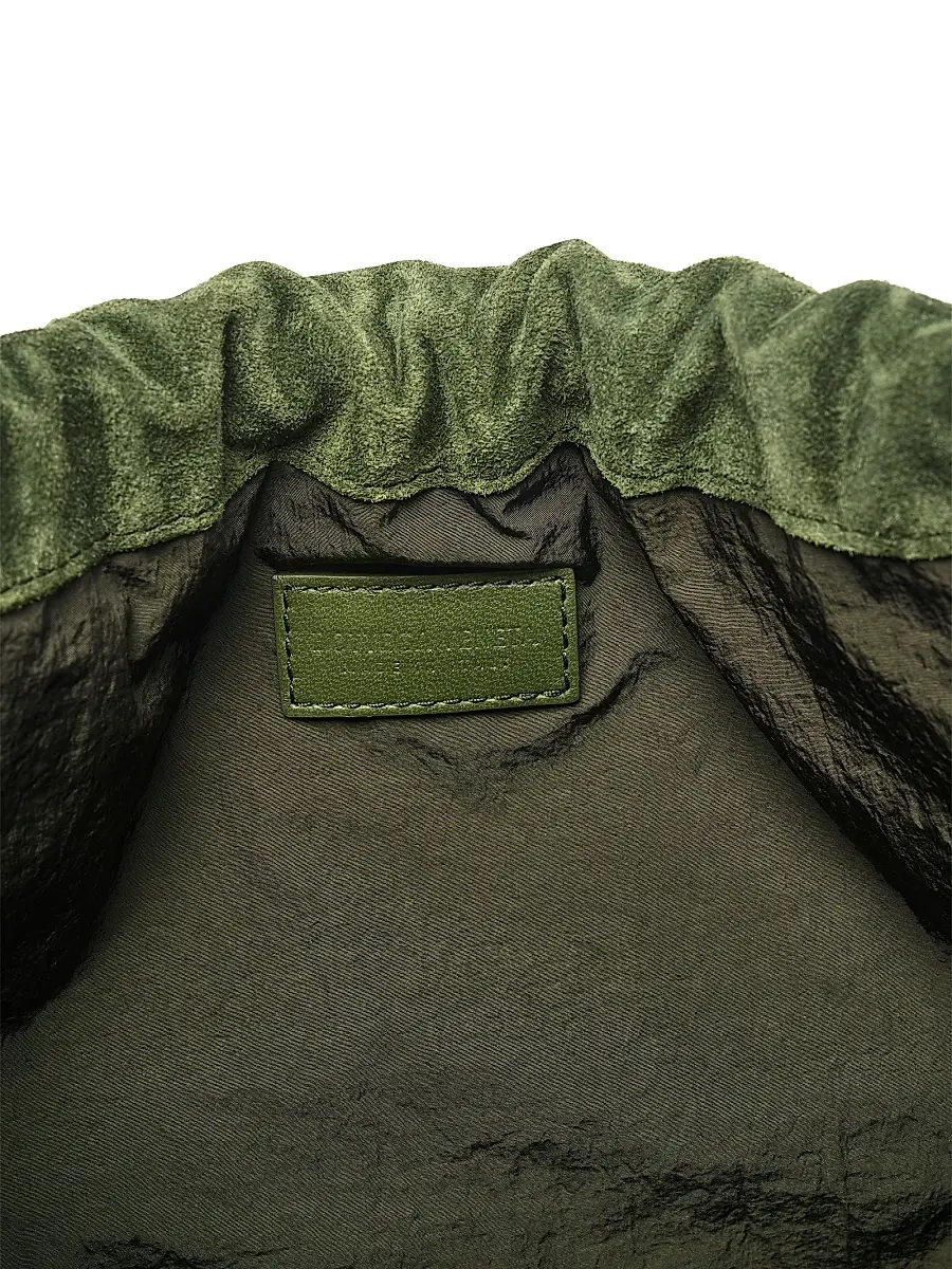 Bottega Veneta Women's Intrecciato Suede Drawstring Pouch - Green Tweed Gold | Thumbnail 4 Bottega Veneta Women's Intrecciato Suede Drawstring Pouch - Green Tweed Gold | Thumbnail 4