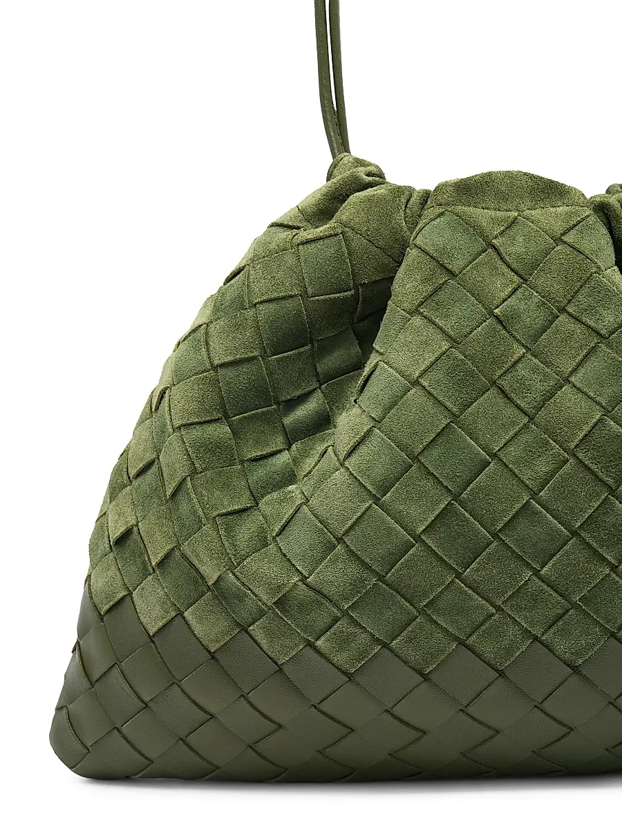 Bottega Veneta Women's Intrecciato Suede Drawstring Pouch - Green Tweed Gold | Thumbnail 7 Bottega Veneta Women's Intrecciato Suede Drawstring Pouch - Green Tweed Gold | Thumbnail 7