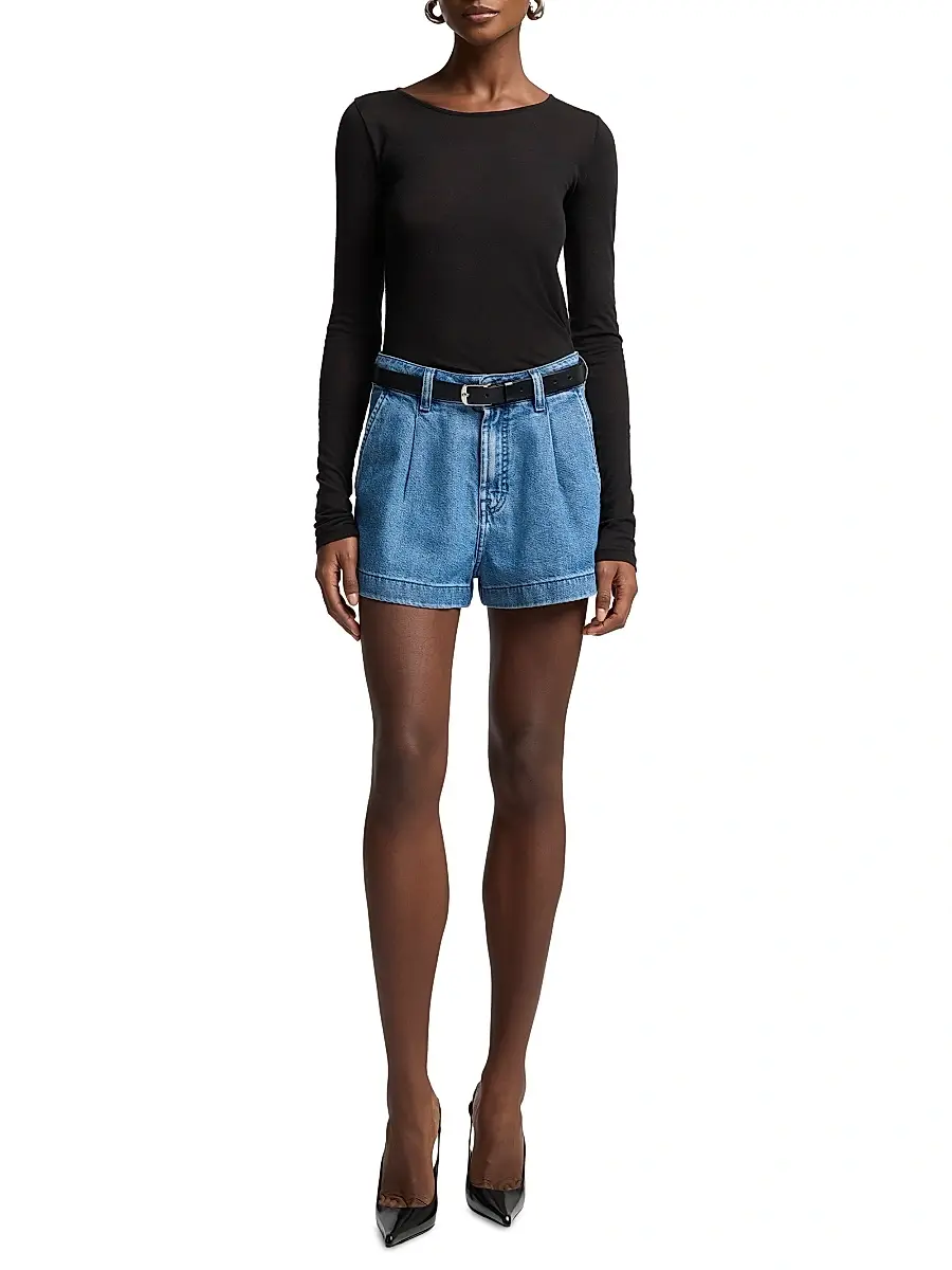 7 For All Mankind Women's Pleated Lightweight Denim Shorts | Thumbnail 2 7 For All Mankind Women's Pleated Lightweight Denim Shorts | Thumbnail 2