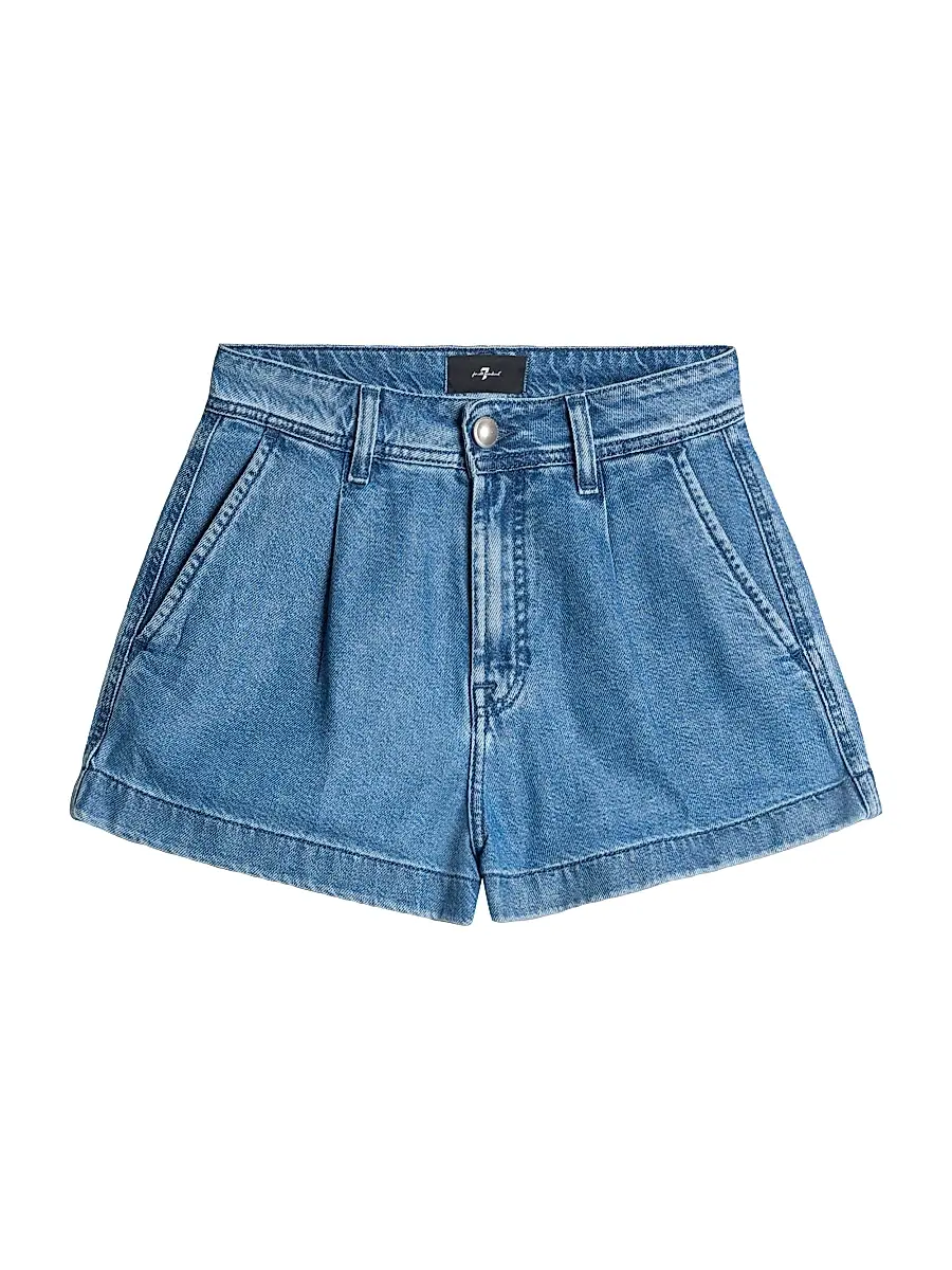 7 For All Mankind Women's Pleated Lightweight Denim Shorts
