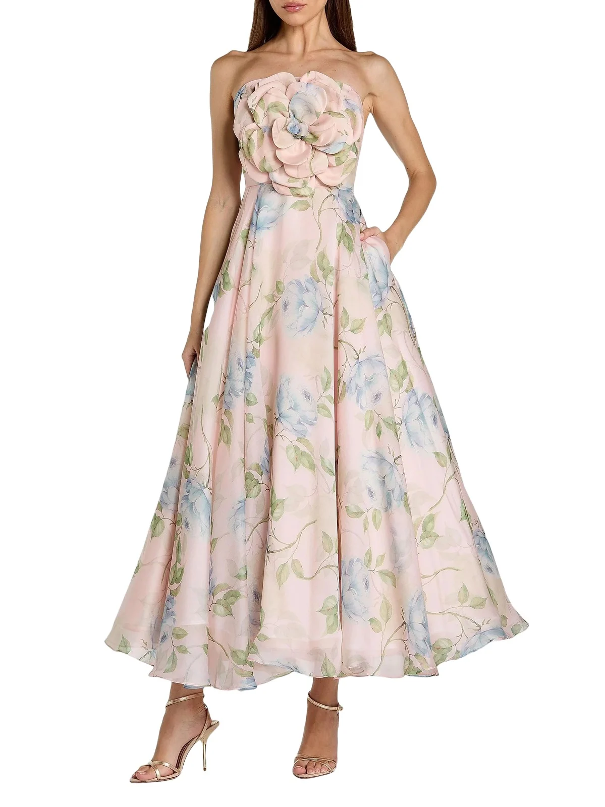Women's Floral Organza A-Line Strapless Cocktail Dress Women's Floral Organza A-Line Strapless Cocktail Dress