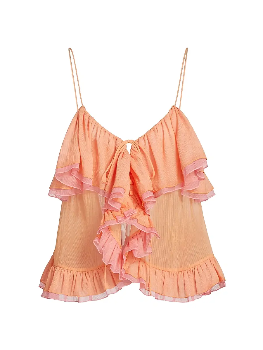Ronny Kobo Women's Ciara Ruffled Semi-Sheer Top - Creamsicle Bubble Gum | Image 1 Ronny Kobo Women's Ciara Ruffled Semi-Sheer Top - Creamsicle Bubble Gum | Image 1