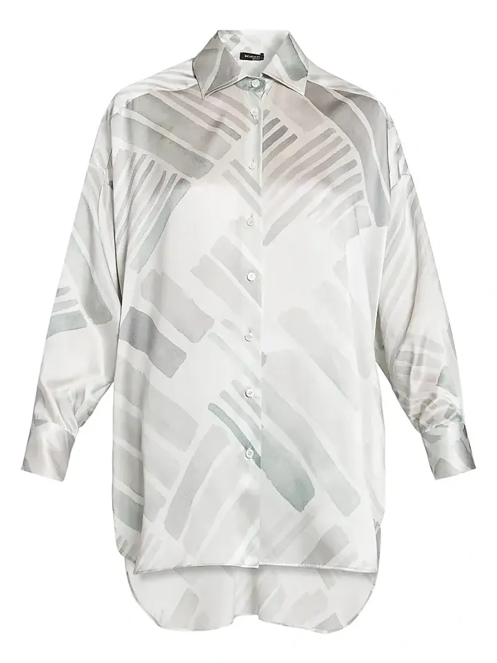 Kiton Women's Abstract Silk Oversized Long-Sleeve Shirt