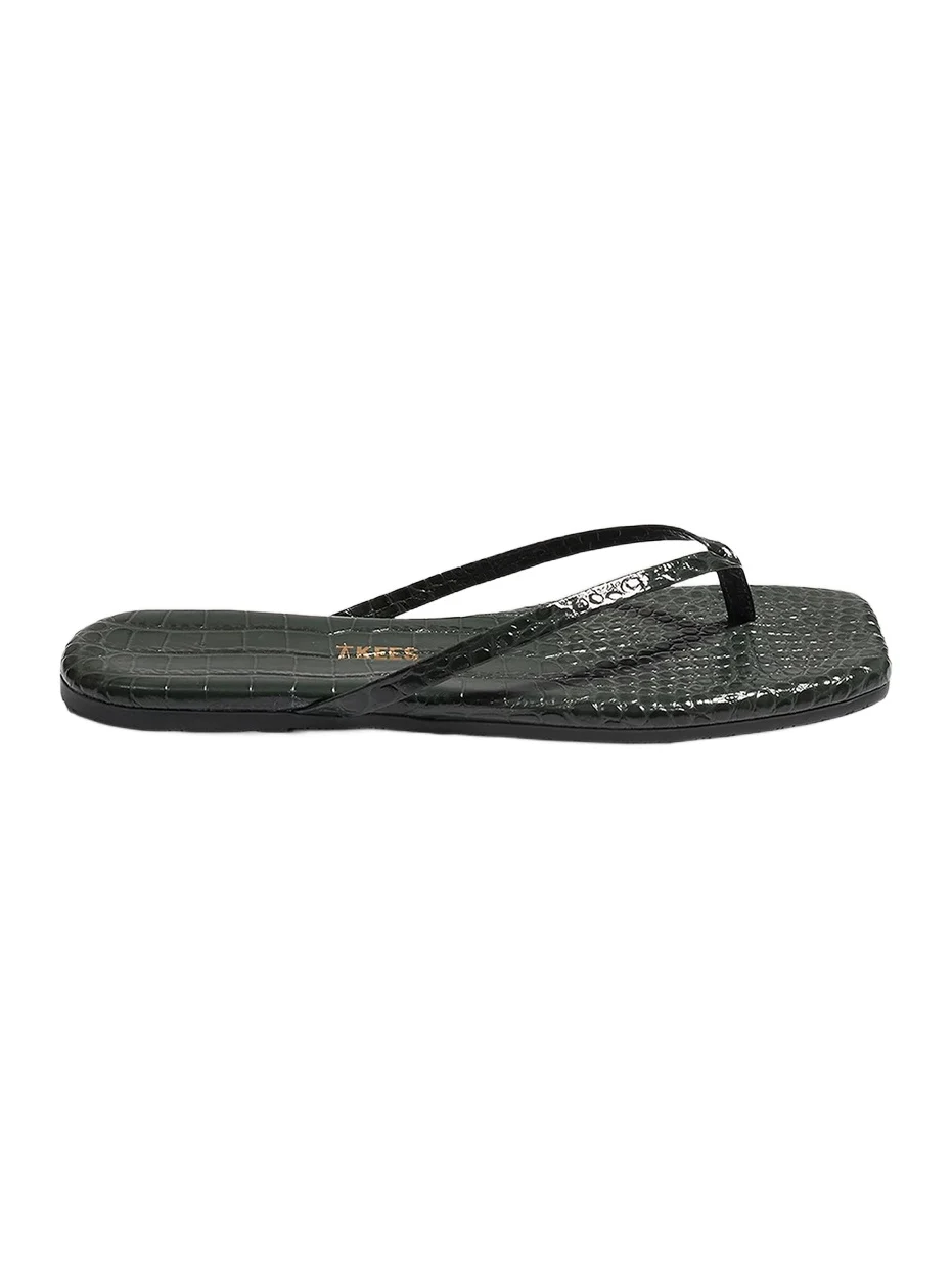 TKEES Women's Croc-Embossed Leather Flat Sandals