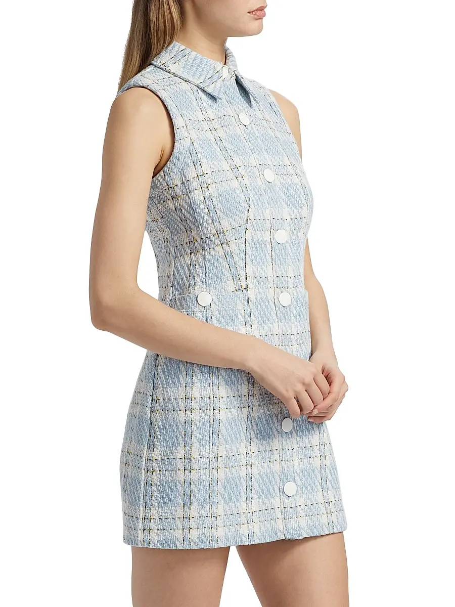 Toccin Women's Sophia Plaid Tweed Button-Front Minidress | Thumbnail 4 Toccin Women's Sophia Plaid Tweed Button-Front Minidress | Thumbnail 4
