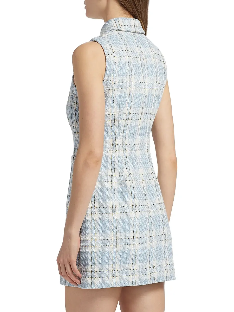 Toccin Women's Sophia Plaid Tweed Button-Front Minidress | Thumbnail 5 Toccin Women's Sophia Plaid Tweed Button-Front Minidress | Thumbnail 5