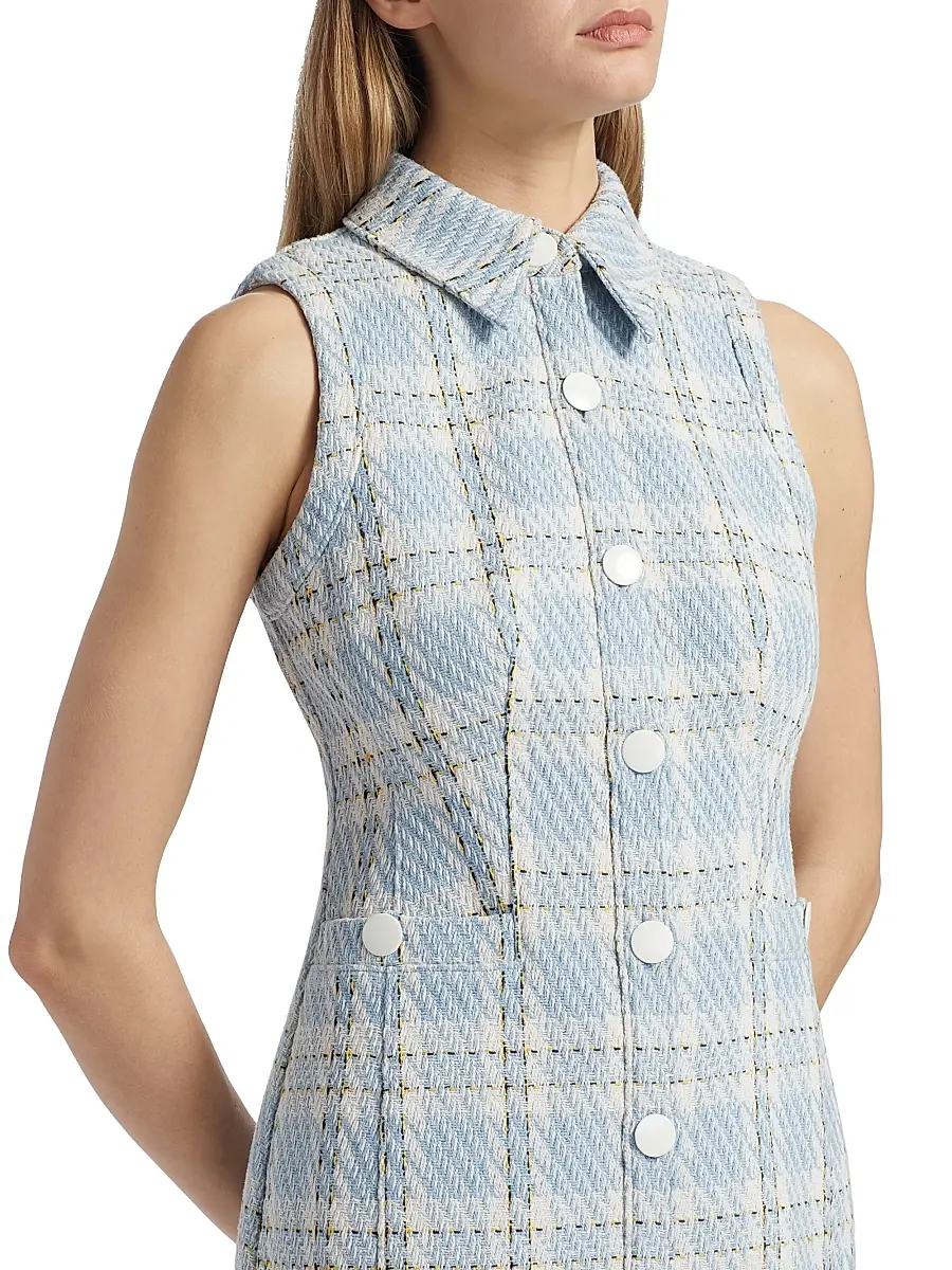 Toccin Women's Sophia Plaid Tweed Button-Front Minidress | Thumbnail 6 Toccin Women's Sophia Plaid Tweed Button-Front Minidress | Thumbnail 6