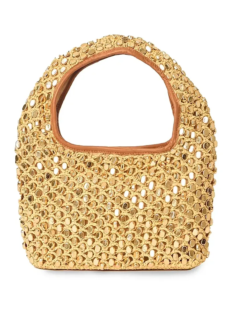 Women's Vita Studded Raffia Hobo Bag