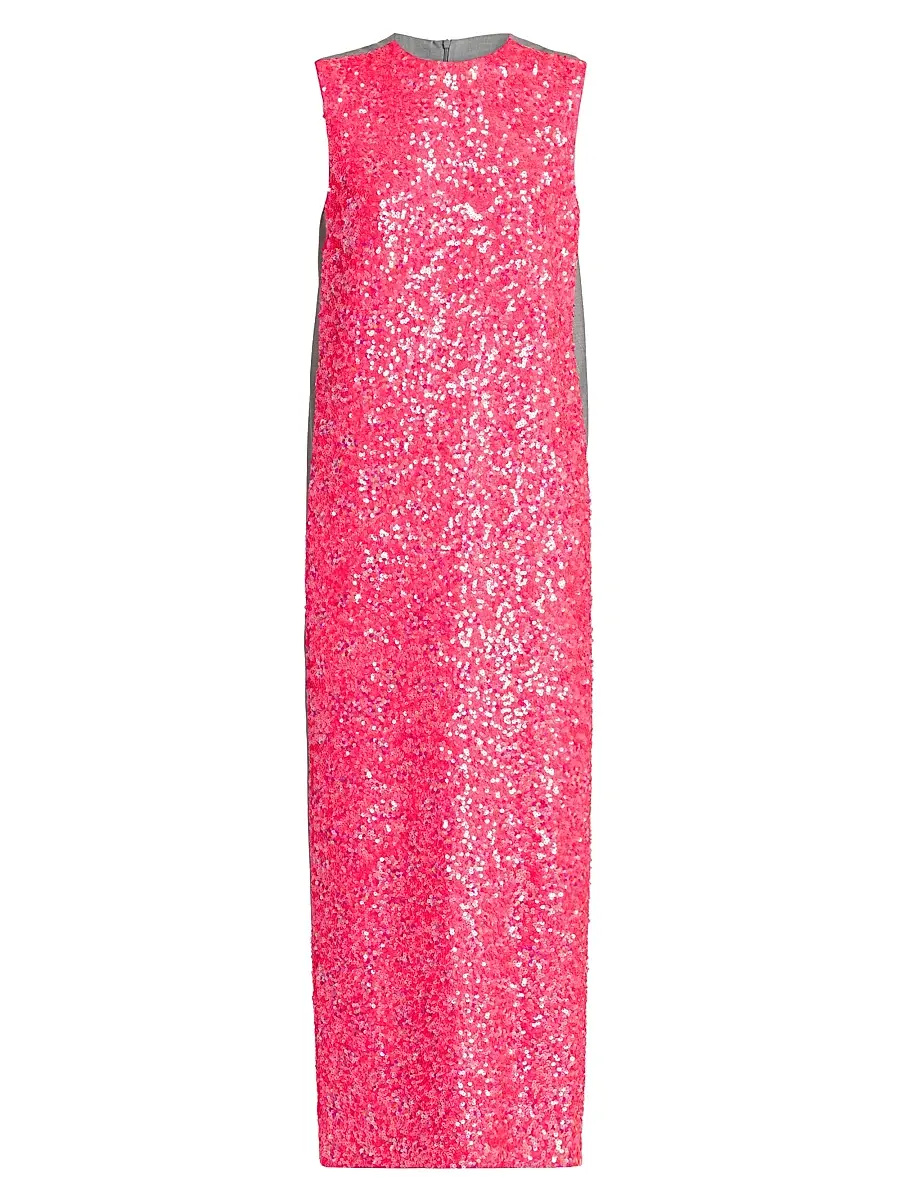 MOSCHINO Women's Sequined Mix Media Maxi Dress - Multi Fucsia | Image 1 MOSCHINO Women's Sequined Mix Media Maxi Dress - Multi Fucsia | Image 1